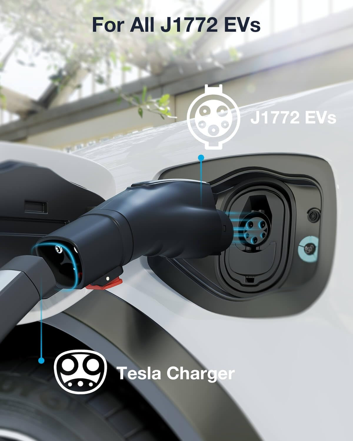 Tesla to J1772 Charging Adapter [Fit for All J1772 Evs] Max 60A 250V, Adaptive Charging Power - Compatible with Tesla Gen 1 2 3 Wall/Destination/Mobile Chargers - Black